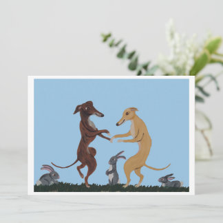 Dancing Greyhounds & Bunny Friends Invitation Kaart