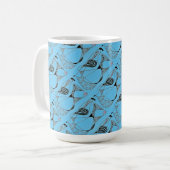 "Dancing Hen on Blue Tiled" Abstrait Design Mug (Devant gauche)