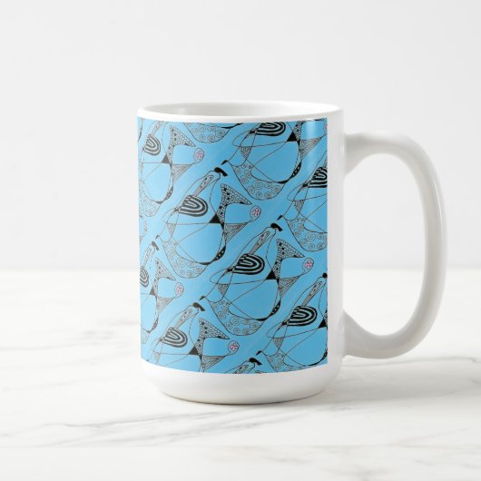 "Dancing Hen on Blue Tiled" Abstrait Design Mug (Droite)