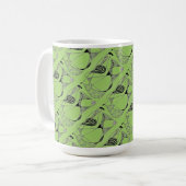 "Dancing Hen on Green Tiled" Abstrait Design Mug (Devant gauche)