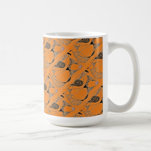 "Dancing Hen on Orange Tiled" Abstrait Design Mug (Droite)