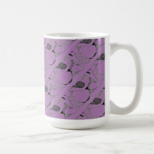 "Dancing Hen on Purple Tiled" Abstrait Design Mug (Droite)
