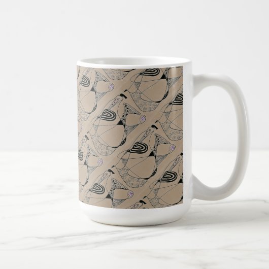 "Dancing Hen on Tan Tiled" Abstrait Design Mug (Droite)