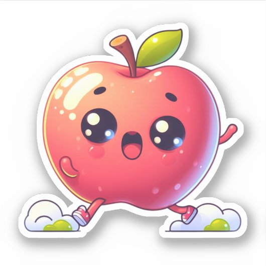 Dancing Kawaii appel Sticker (Voorkant)