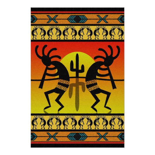 Dancing Kokopelli Tribal Wall Art Perfect Poster (Voorkant)