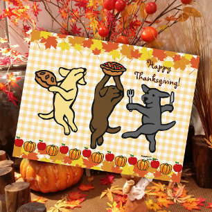 Dancing Labrador Trio Thanksgiving Feestdagenkaart