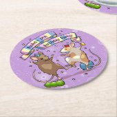 Dancing Mice Naam & Leeftijd Happy Birthday Party Ronde Kartonnen Onderzetter (Gebogen)