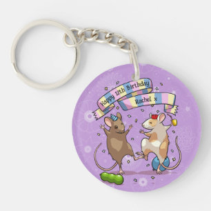 Dancing Mice Naam & Leeftijd Happy Birthday Party Sleutelhanger