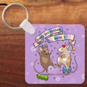 Dancing Mice Naam & Leeftijd Happy Birthday Party Sleutelhanger
