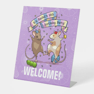 Dancing Mice Naam & Leeftijd Verjaardagsfeest Welk Reclamebord Met Voetstuk