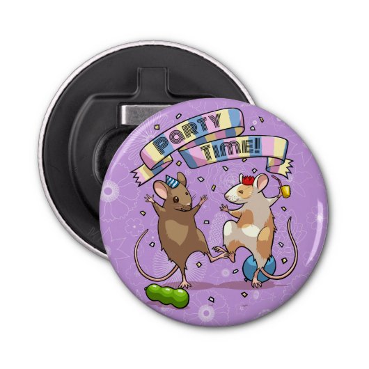 Dancing Mice Party Time Banner Confetti & Ballonne Button Flesopener (Voorkant)