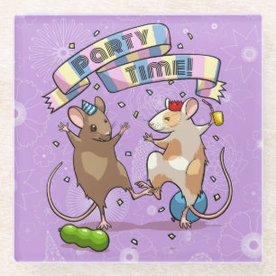 Dancing Mice Party Time Banner Confetti & Ballonne Glazen Onderzetter