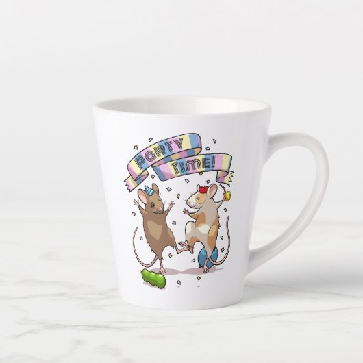 Dancing Mice Party Time Banner Confetti & Ballonne Latte Mok (Rechts)