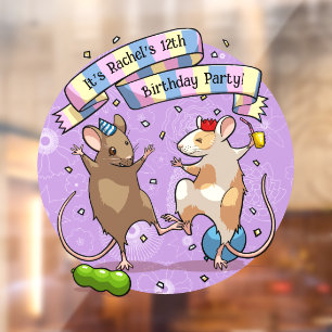 Dancing Mice Party Time Banner Confetti & Ballonne Raamsticker