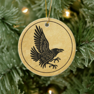 Dancing Norse Raven Keramisch Ornament