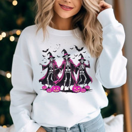Dancing Pink Skeleton Halloween Heks Sweatshirt