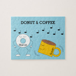 Dancing Poedervormige Donut & Coffee Mok: Legpuzzel