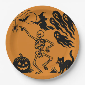 Dancing Skeleton & Black Cat Halloween Papier Bord