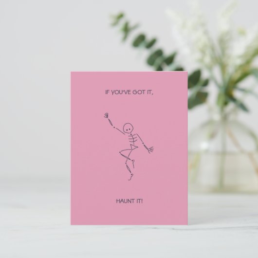Dancing Skeleton Carte postale Halloween rose (Debout devant)