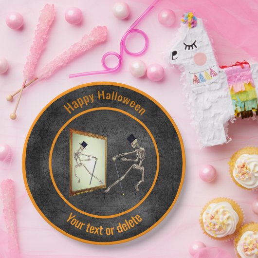 Dancing Skeleton gepersonaliseerd Halloween Papieren Bordje (Feest)