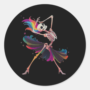 Dancing Skeleton Rainbow Ballerina Halloween Ronde Sticker