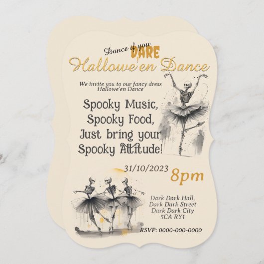Dancing Skeletons Hallowe'en Dance Invitation (Devant / Derrière)