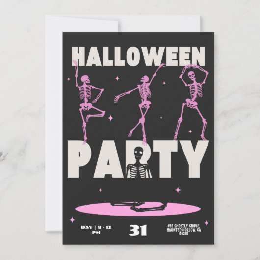 Dancing Skeletons Halloween Party Invitation Card (Devant)