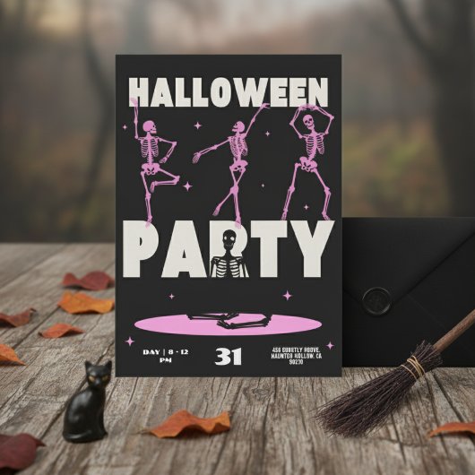 Dancing Skeletons Halloween Party Invitation Card