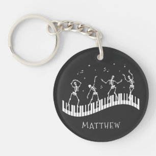 Dancing Skeletons Toetsenbord Muzikant Zwart Sleutelhanger