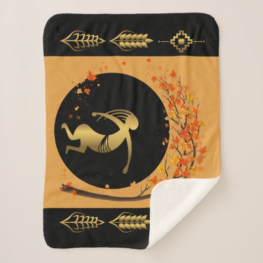 Dancing Tree Fall Leaves Kokopelli Sherpa Deken (Voorkant)