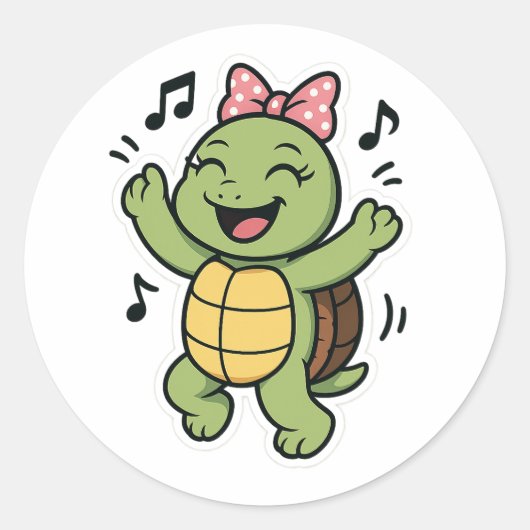 Dancing turtle ronde sticker (Voorkant)