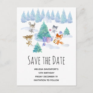 Dancing Woodland Animals Waterverf Save the Date Uitnodiging Briefkaart