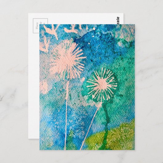 Dandelion abstracte waterverf geschilderd briefkaart (Voorkant / Achterkant)