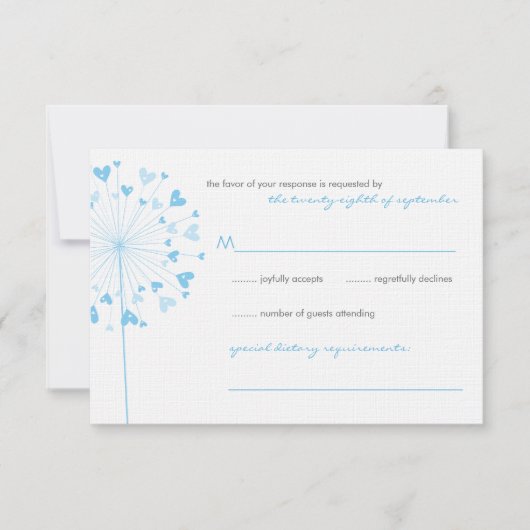 Dandelion bleu Fleurs Amour Mariage Carte RSVP (Devant)
