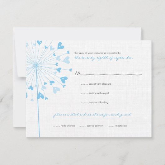 Dandelion bleu Fleurs Amour Mariage Carte RSVP (Devant)