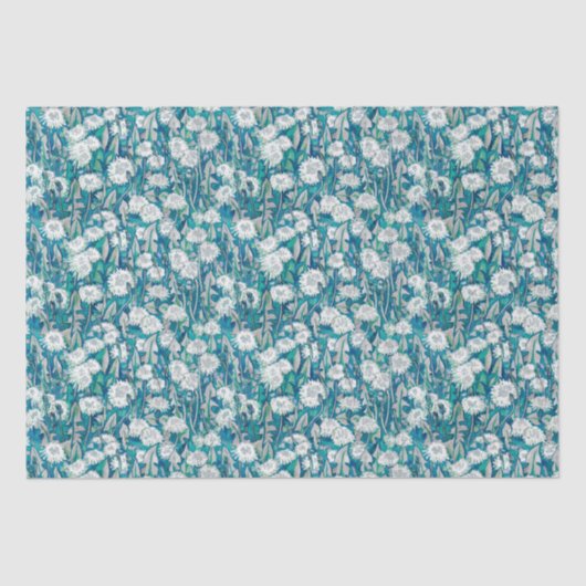 Dandelion Bloom Summer Flowers Floral Pattern Blau Tissuepapier (Voorkant)