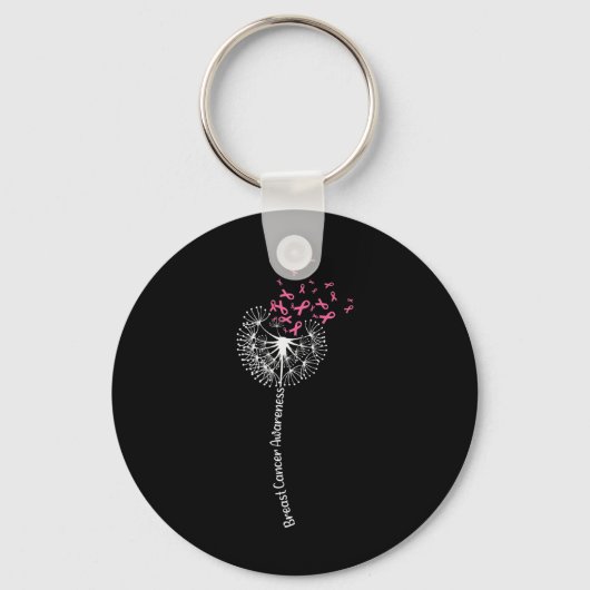 Dandelion Breast Cancer Awareness Warrior Pink Rib Sleutelhanger (Voorkant)