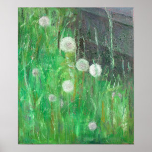 Dandelion Clocks in Grass 2008 oil op canvas Poster