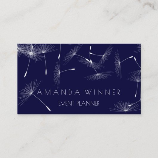 Dandelion Confetti Blue Navy White Event Visitekaartje (Voorkant)