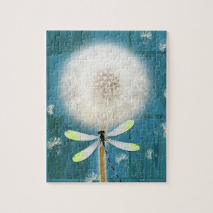 Dandelion dragonfly rustig blauw schuurhout legpuzzel