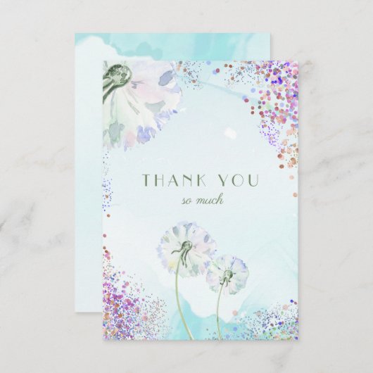 Dandelion en Glitter Dank u Kaarten (Voorkant / Achterkant)