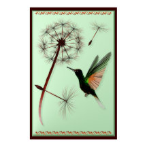 Dandelion en Little Green Hummingbird Poster
