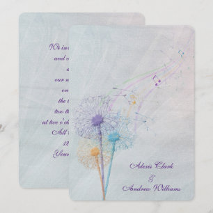 dandelion en muzikale noten op trouwtulle kaart