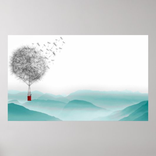 dandelion fantasy hot air ballonlandschap poster (Voorkant)