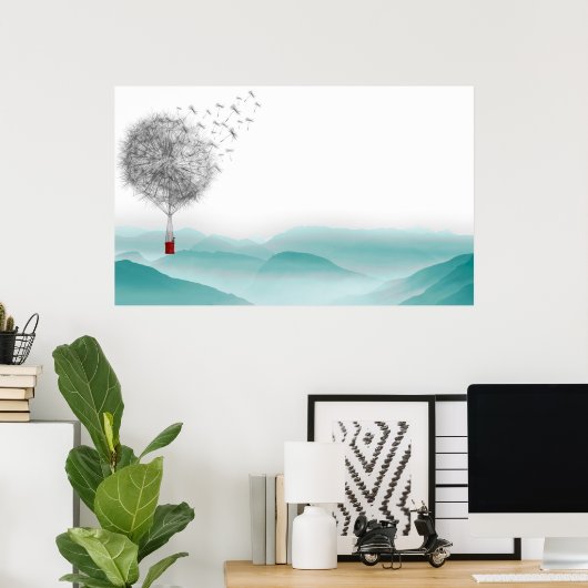 dandelion fantasy hot air ballonlandschap poster (Thuiskantoor)