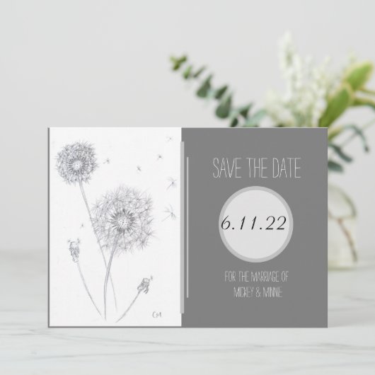 Dandelion Flat Save the Date Kaart (Staand voorkant)