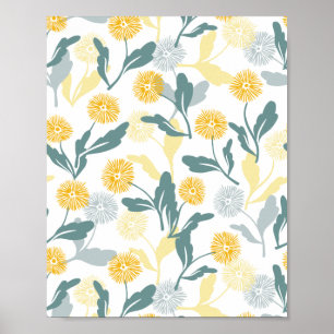 Dandelion florale patroon, wit poster