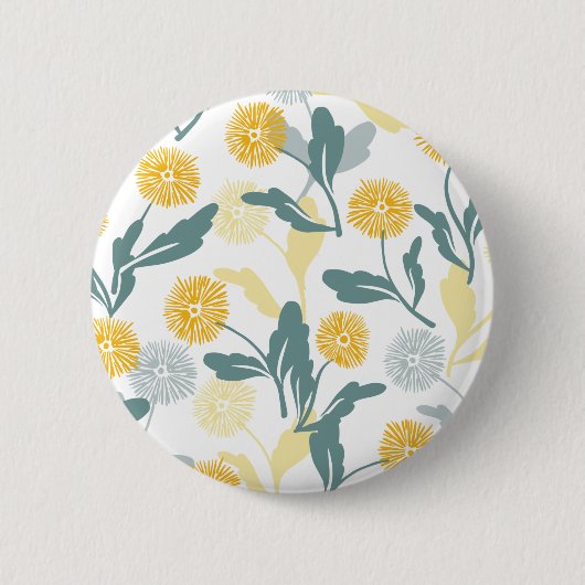 Dandelion florale patroon, wit ronde button 5,7 cm (Voorkant)