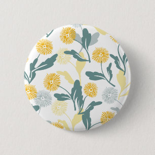 Dandelion florale patroon, wit ronde button 5,7 cm