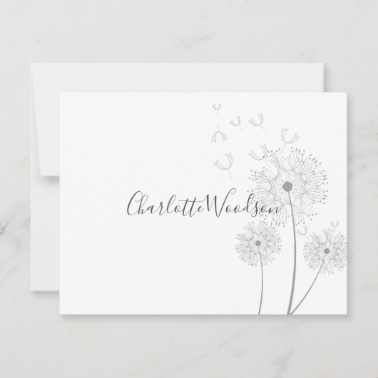 Dandelion Flowers blazen in Wind Script Name Note Notitiekaartje (Voorkant)